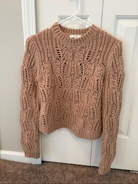 Vince Open-Knit Crewneck Sweater - Dusty Rose